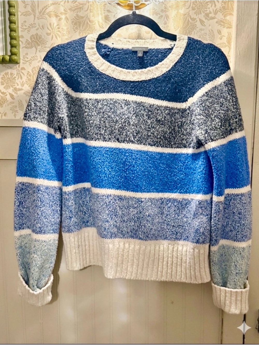 Talbots Blue and White Striped Crewneck Sweater